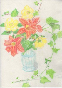 fleurs-jardin-dessin-crayons de couleurs-vase