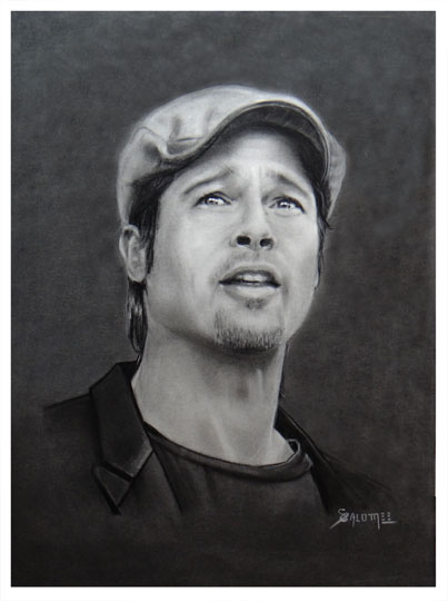 Brad Pitt Portrait au fusain par salomee.fr