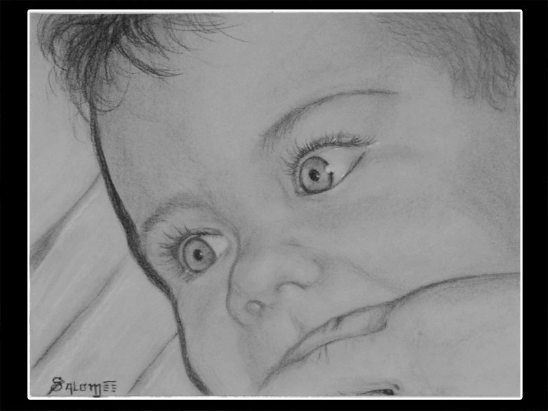 Portrait d'un bébé au fusain